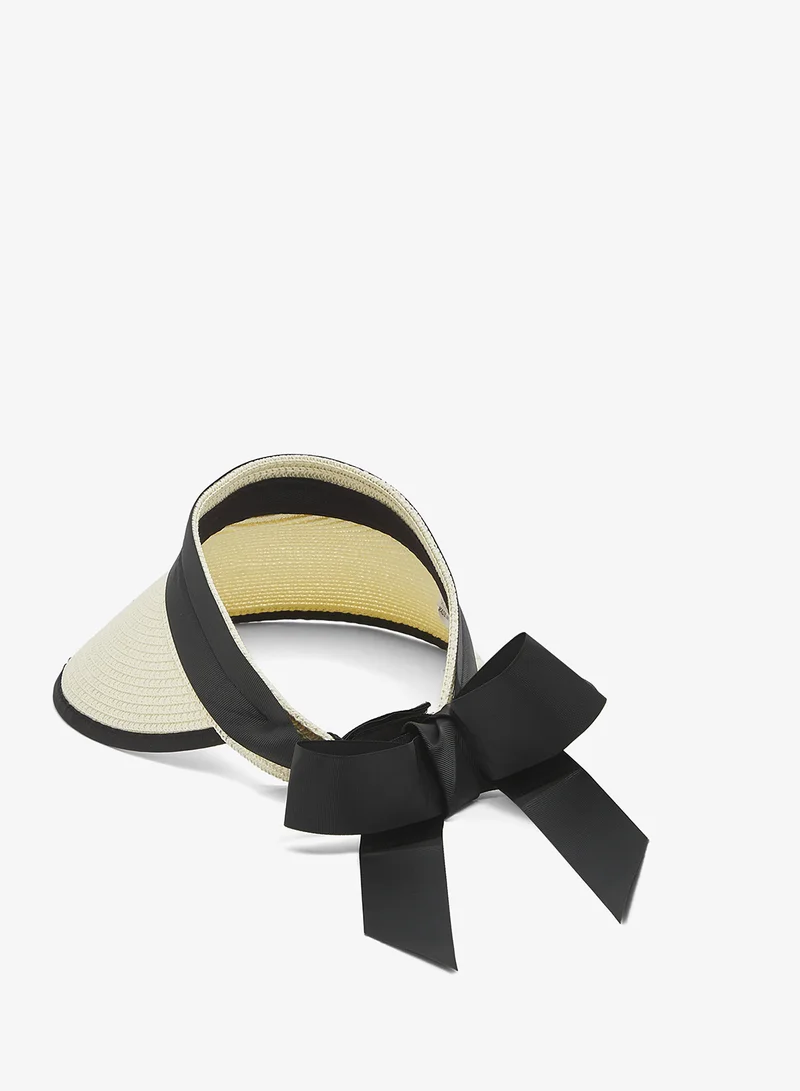 جينجر Raffia Material Visor Cap With Ribbon Tie Detail